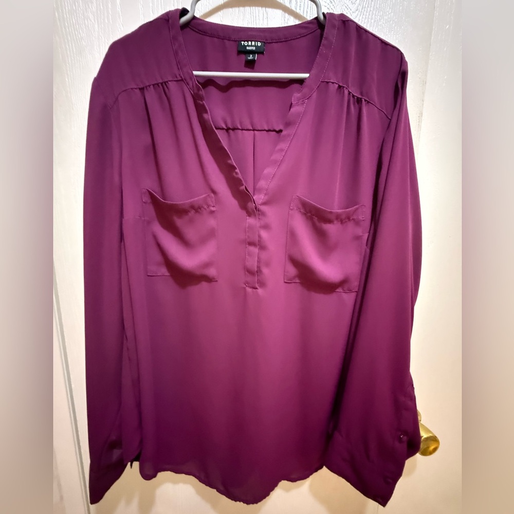 torrid Plum Split-Neck Long Sleeve Blouse